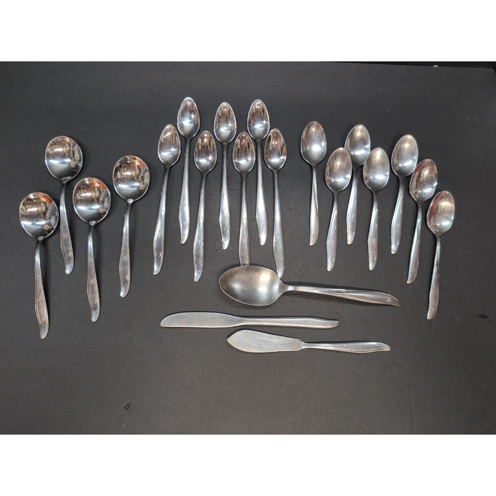 21 Piece Lot Mar Crest  Stainless Flatware Silverware Atomic MCM USA